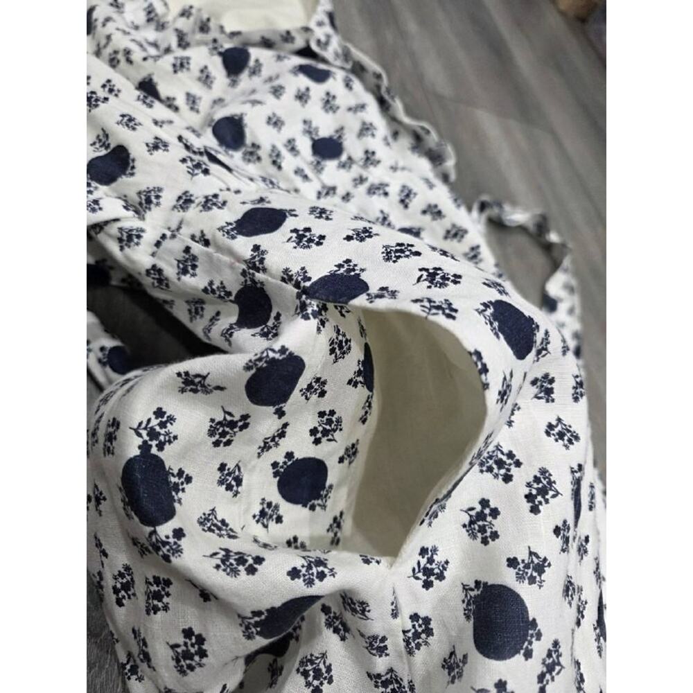 Boden Nancy Linen Midi Dress flower v-neck 8 R White blue A004530 - Picture 12 of 13